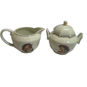 Big MJ HUMMEL Danbury Mint Sugar Creamer Tea Set Porcelain Umbrella Boy Girl